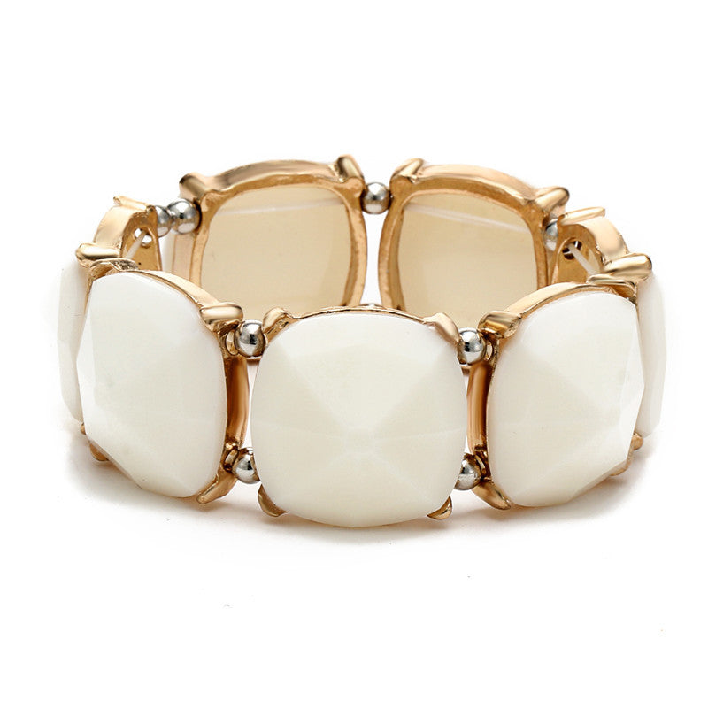 Pulsera Elástica con Piedras Negras o Blancas | Diseño Chic con Montura Dorada