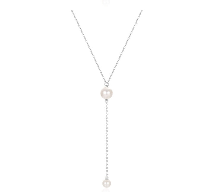 Collar Largo con Perlas Naturales – Diseño Dorado Minimalista y Elegante