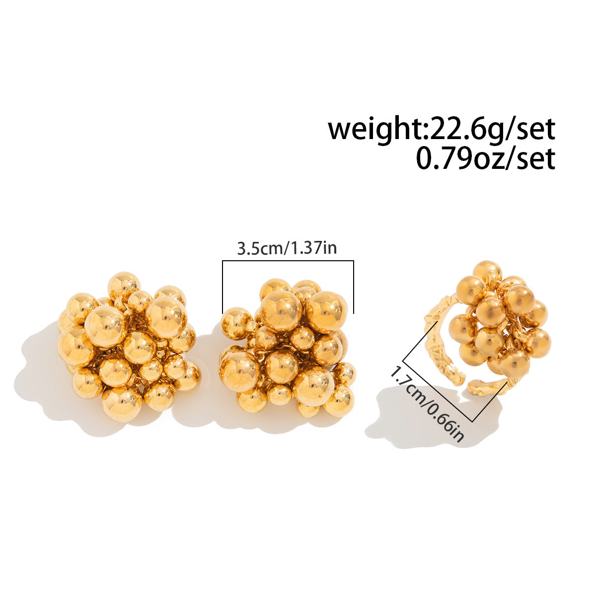 Set de Joyas Modernas en Dorado con Esferas | Anillo + Pendientes Chic