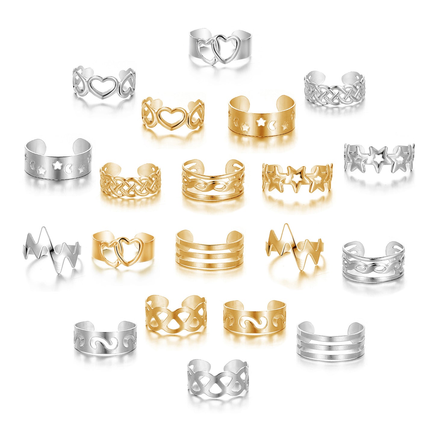 Set de Anillos para Dedos del Pie Dorados y Plateados