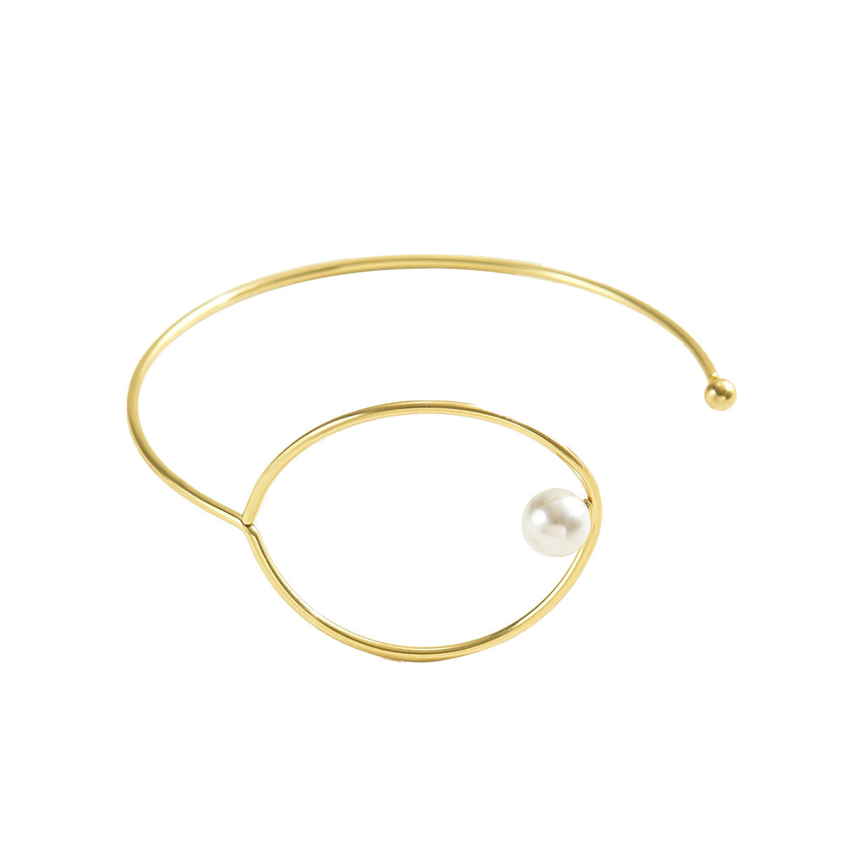 Brazalete de Brazo Dorado con Perla | Pulsera Abierta para Brazo