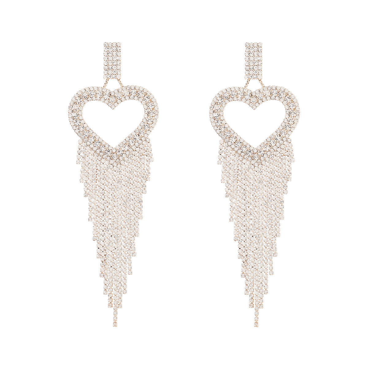 Pendientes Corazón con Flecos de Cristal – Estilo Glamour para Fiesta