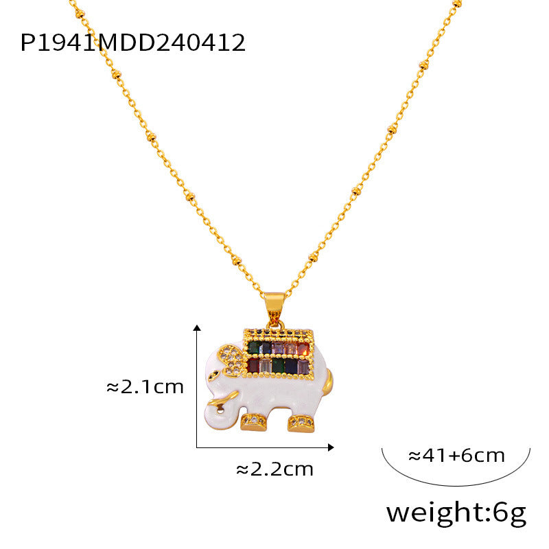 Collar Elefante Dorado con Esmalte de Colores y Cristales – Amuleto de Suerte Brillante