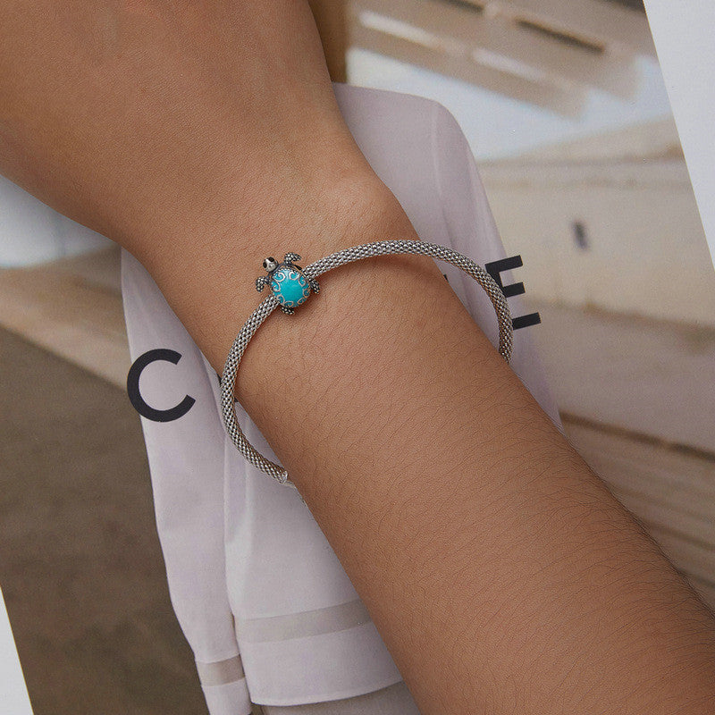 Pulsera de Plata 925 con Colgante Tortuga – Diseño Marino Turquesa