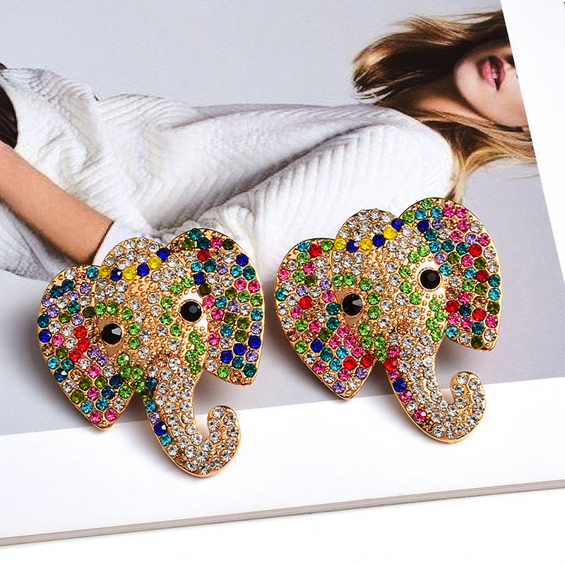 Pendientes Elefante Multicolor con Cristales – Diseño Llamativo y Divertido