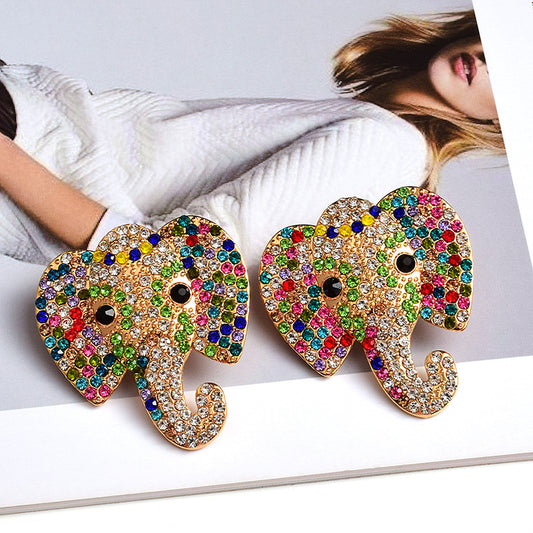 Pendientes Elefante Multicolor con Cristales – Diseño Llamativo y Divertido