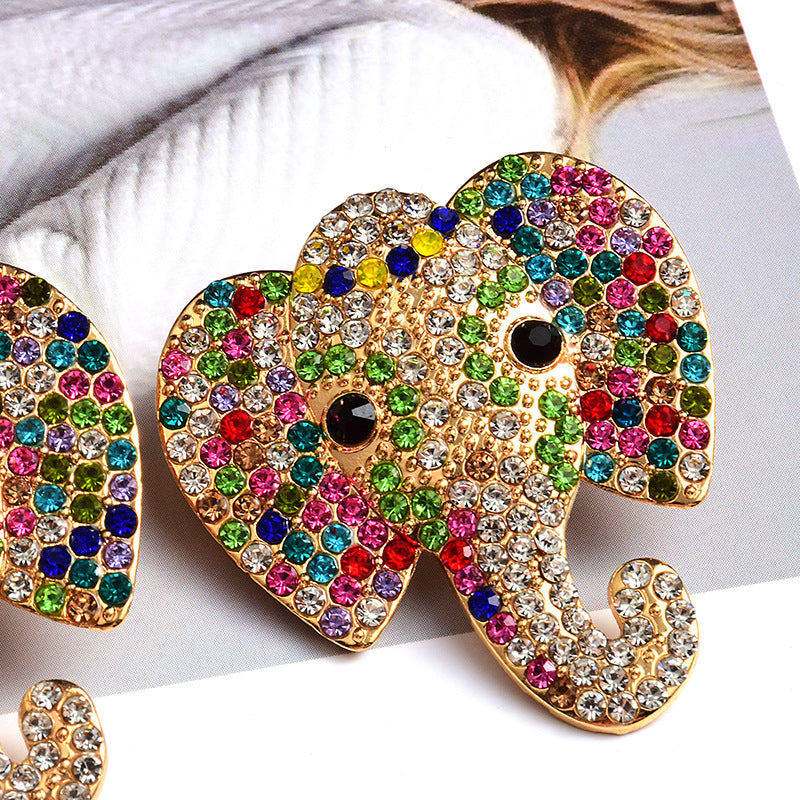 Pendientes Elefante Multicolor con Cristales – Diseño Llamativo y Divertido