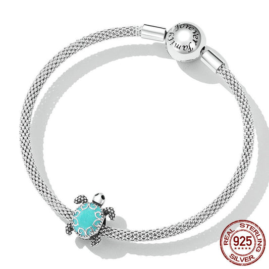 Pulsera de Plata 925 con Colgante Tortuga – Diseño Marino Turquesa