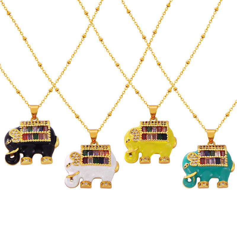 Collar Elefante Dorado con Esmalte de Colores y Cristales – Amuleto de Suerte Brillante