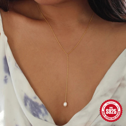 Collar de Plata 925 con Perla Natural – Baño Dorado Minimalista y Elegante
