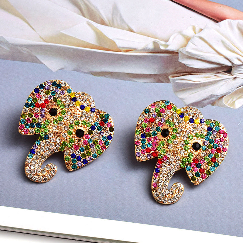 Pendientes Elefante Multicolor con Cristales – Diseño Llamativo y Divertido