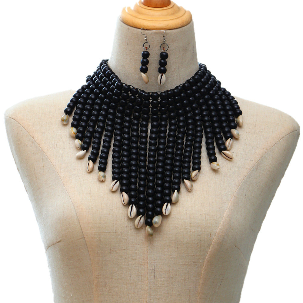 Collar Africano de Perlas Rojas con Caracolas + Pendientes a Juego