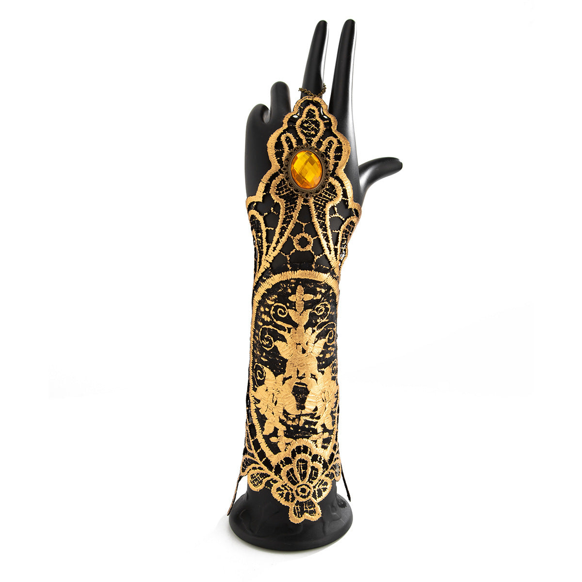 Set Collar y Guante de Encaje Dorado con Piedra Ámbar | Estilo Barroco de Lujo