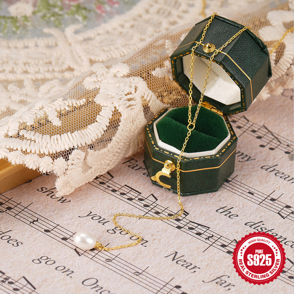 Collar de Plata 925 con Perla Natural – Baño Dorado Minimalista y Elegante