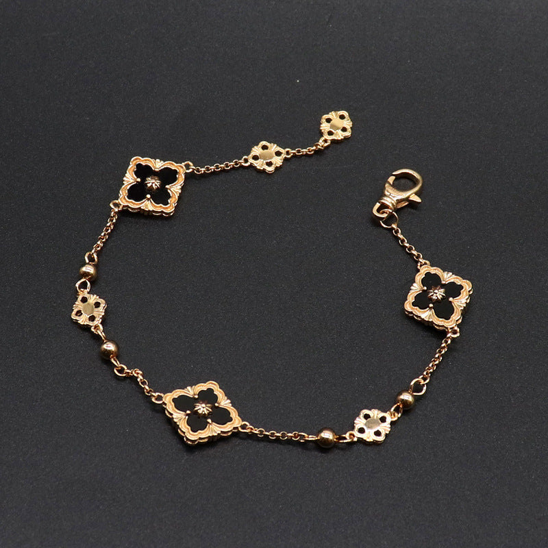 Pulsera de Flores con Nácar y Piedras Sintéticas - Baño de Oro 18K