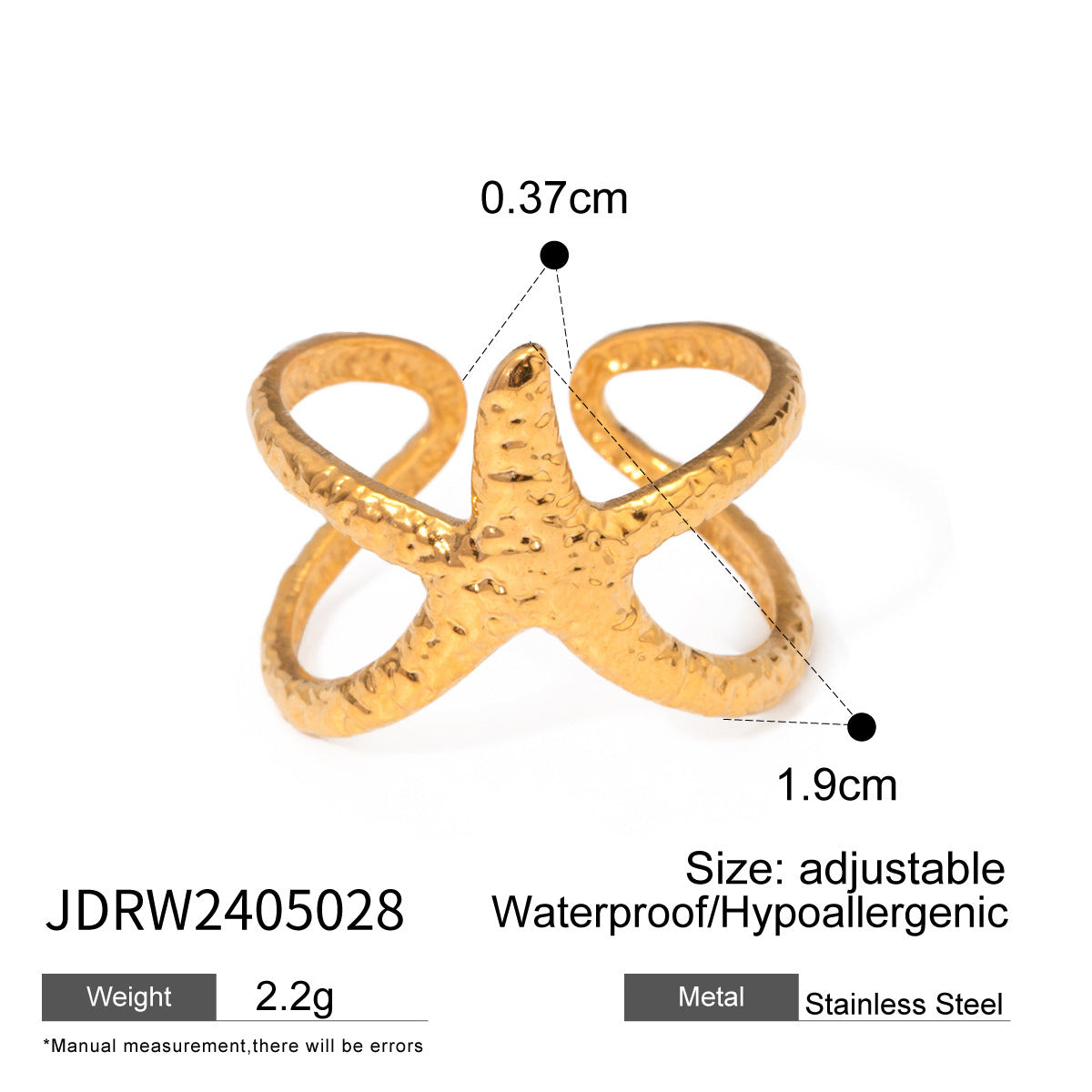 Anillo Estrella de Mar en Acero Inoxidable – Ajustable y Resistente al Agua