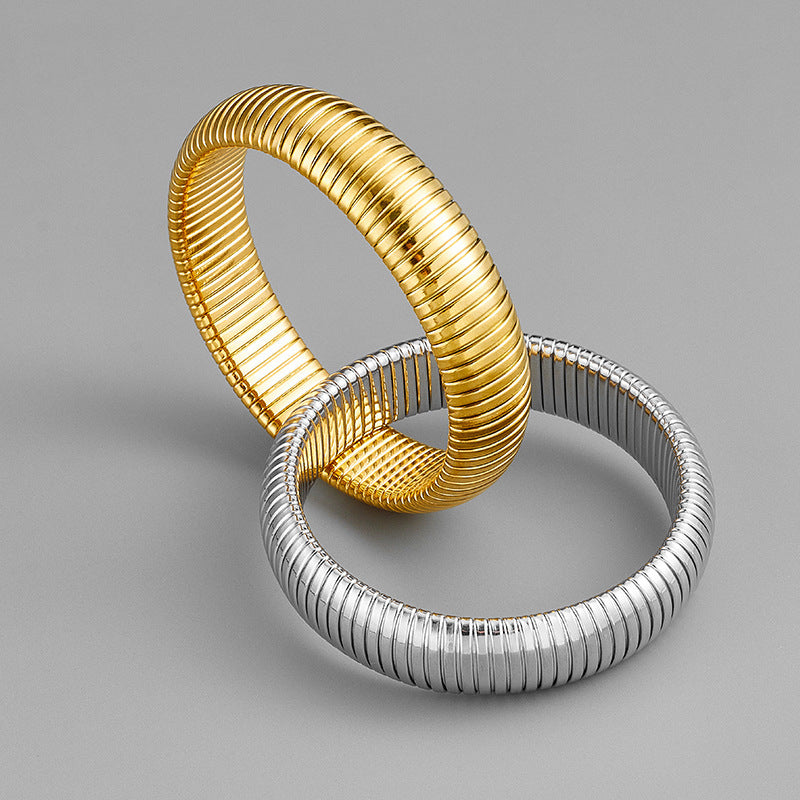 Pulsera Bicolor de Acero Titanio 18K – Estilo Minimalista y Versátil