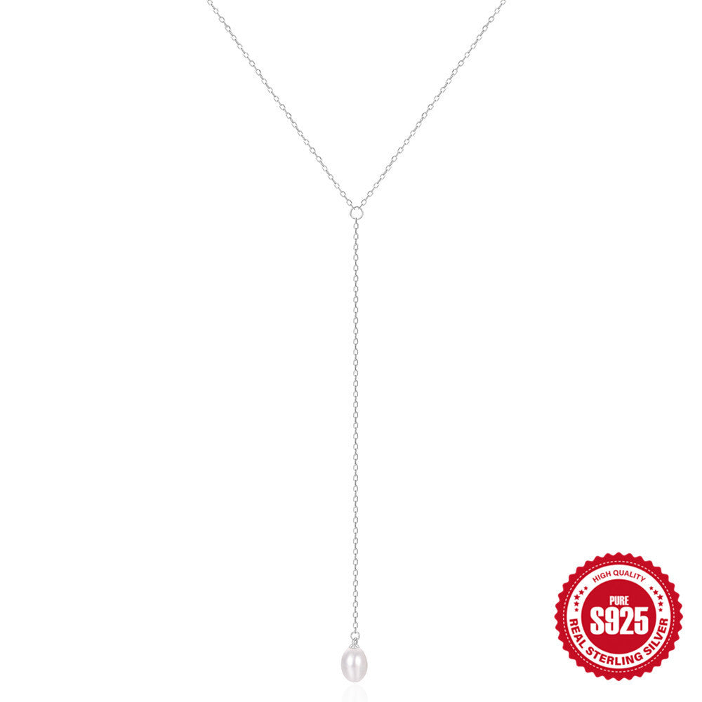 Collar de Plata 925 con Perla Natural – Baño Dorado Minimalista y Elegante