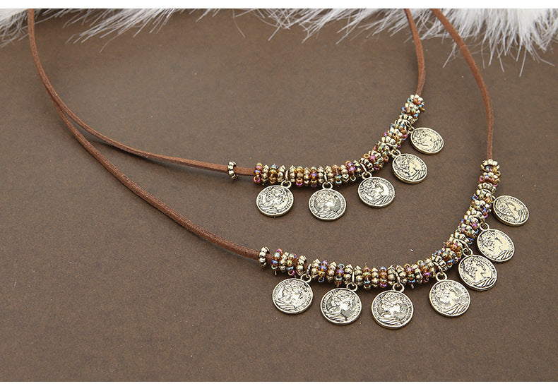 Collar Bohemio con Monedas Vintage y Cuentas Cristal – Estilo Étnico Chic
