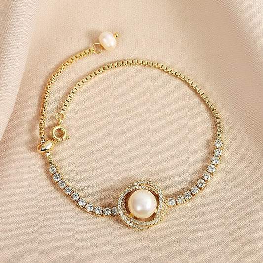 Pulsera Fina con Perla y Circonitas – Elegancia Clásica
