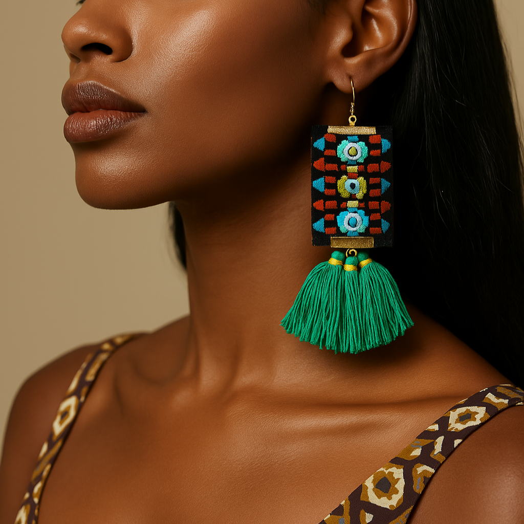 Pendientes Exóticos con Flecos Verdes – Diseño Boho Artesanal