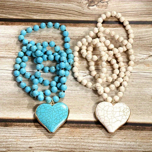 Collar de Piedras con Colgante Corazón – Estilo Bohemio Chic