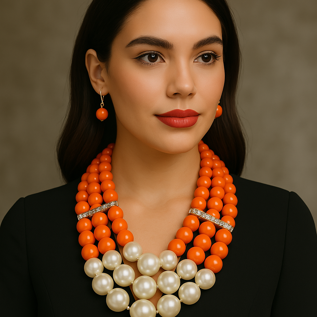 Collar de Perlas y Cuentas Étnico Multicolor con Pendientes