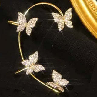 Ear Cuff Mariposa con Brillos – Pendiente Ajustable en Plata o Dorado