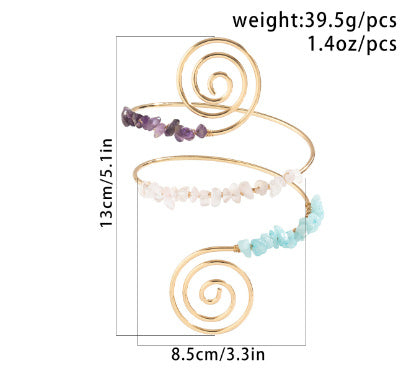 Brazalete de Brazo Espiral Dorado con Piedras – Ajustable y Estilo Boho