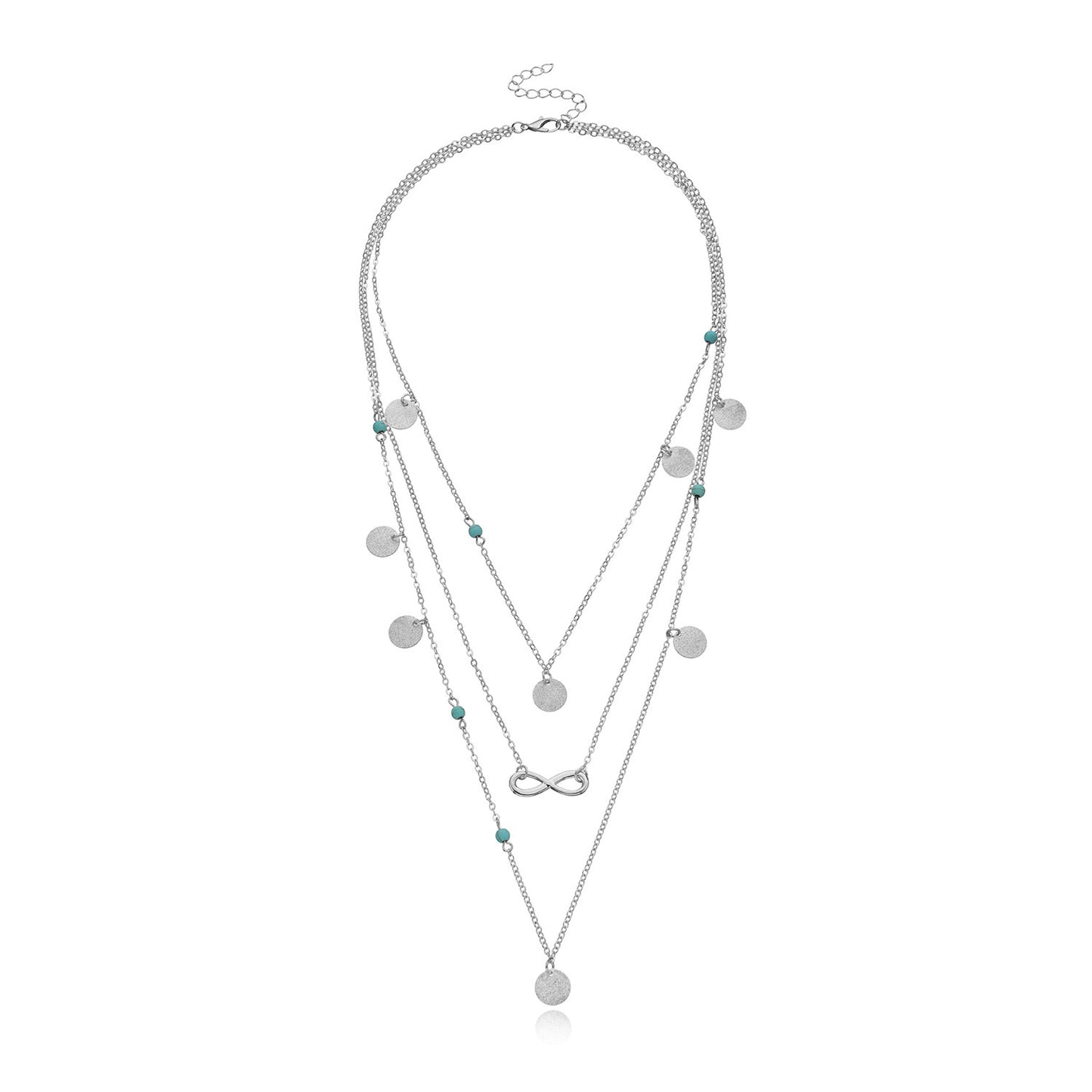 Collar Dorado Multicapa con Símbolo Infinito y Detalles Turquesa