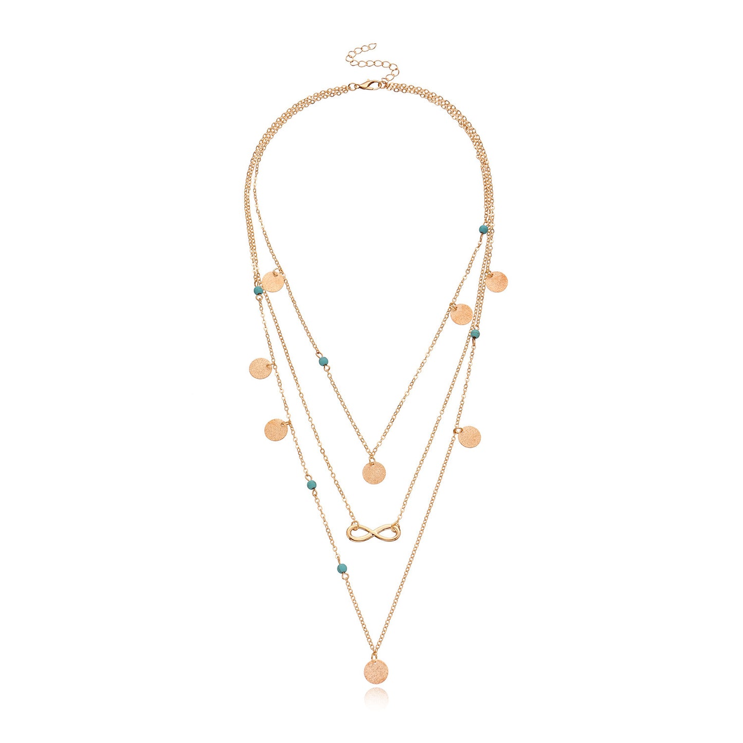 Collar Dorado Multicapa con Símbolo Infinito y Detalles Turquesa