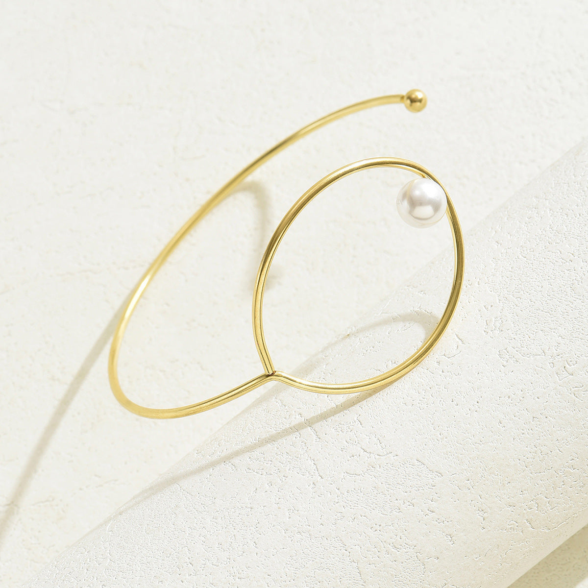 Brazalete de Brazo Dorado con Perla | Pulsera Abierta para Brazo